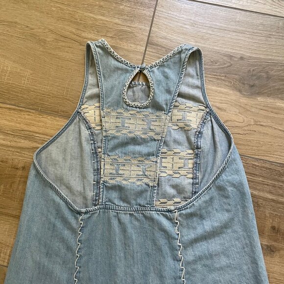 Free People Dress Womens M Denim Lightweight Embroidered Sun Mini Sleeveless - Picture 7 of 11